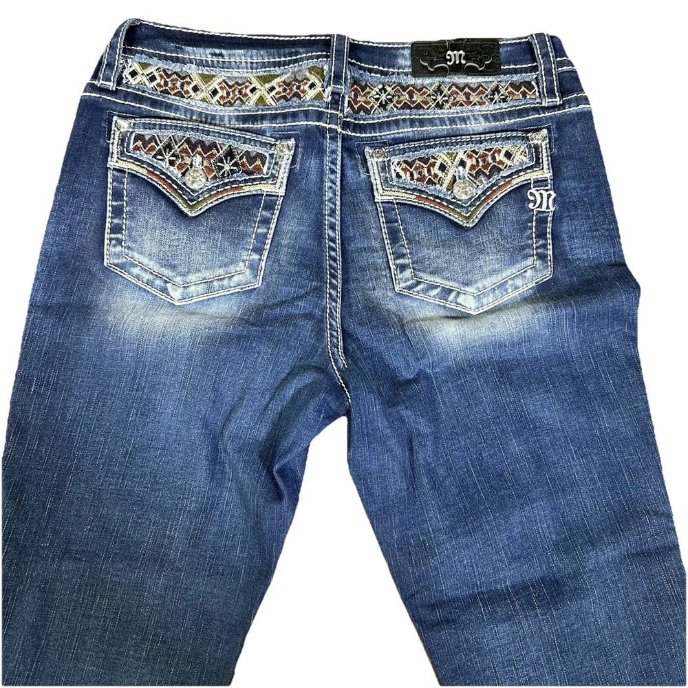 Miss Me Jeans Women 32 Blue Mid Rise Boot Bootcut Thick Stitch Embroidered Bling - Picture 5 of 8